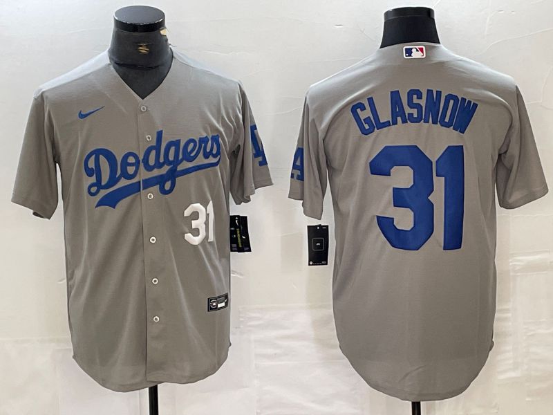 Men Los Angeles Dodgers 31 Glasnow Grey Nike Game MLB Jersey style 9